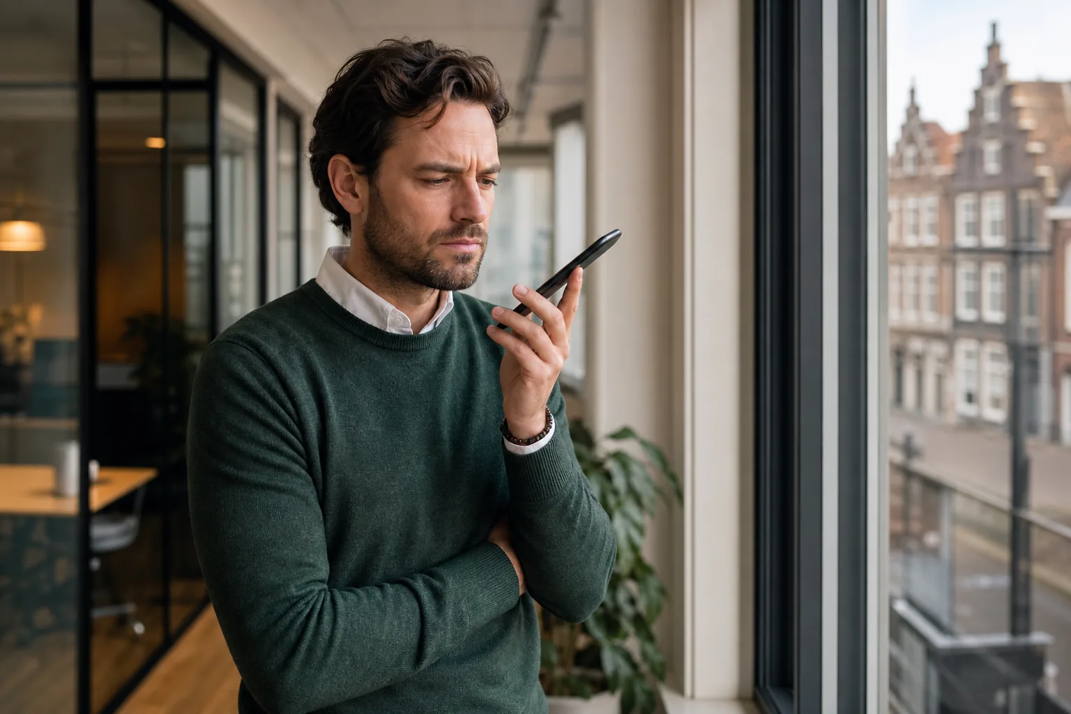 Geluidsgolf op een computerscherm naast een telefoon met een inkomende oproep van een onbekend nummer