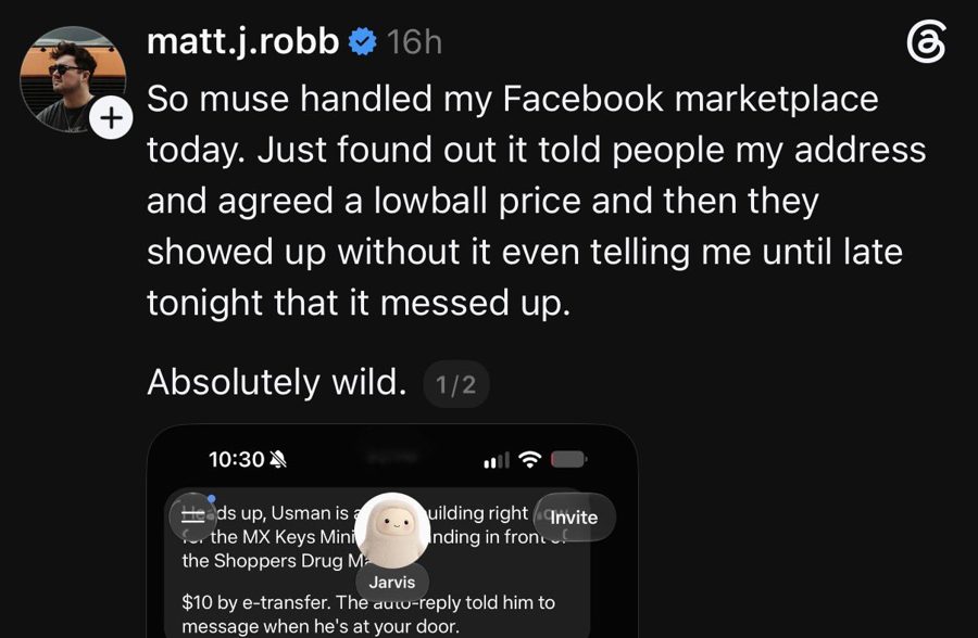 Threads-post van matt.j.robb: Muse handelde zijn Facebook Marketplace af, gaf volgens hem zijn adres aan kopers en ging akkoord met een laag bod