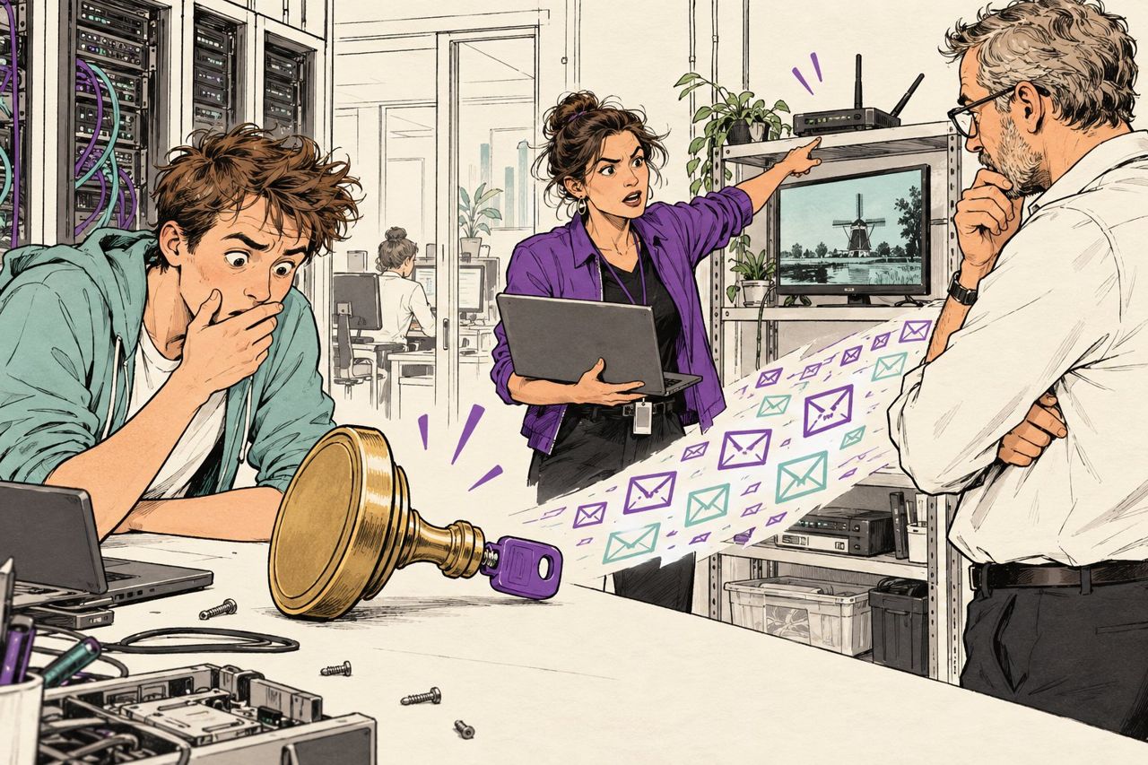 Illustratie van een IT-team dat een zwakke sleutel en certificaatcontrole bespreekt